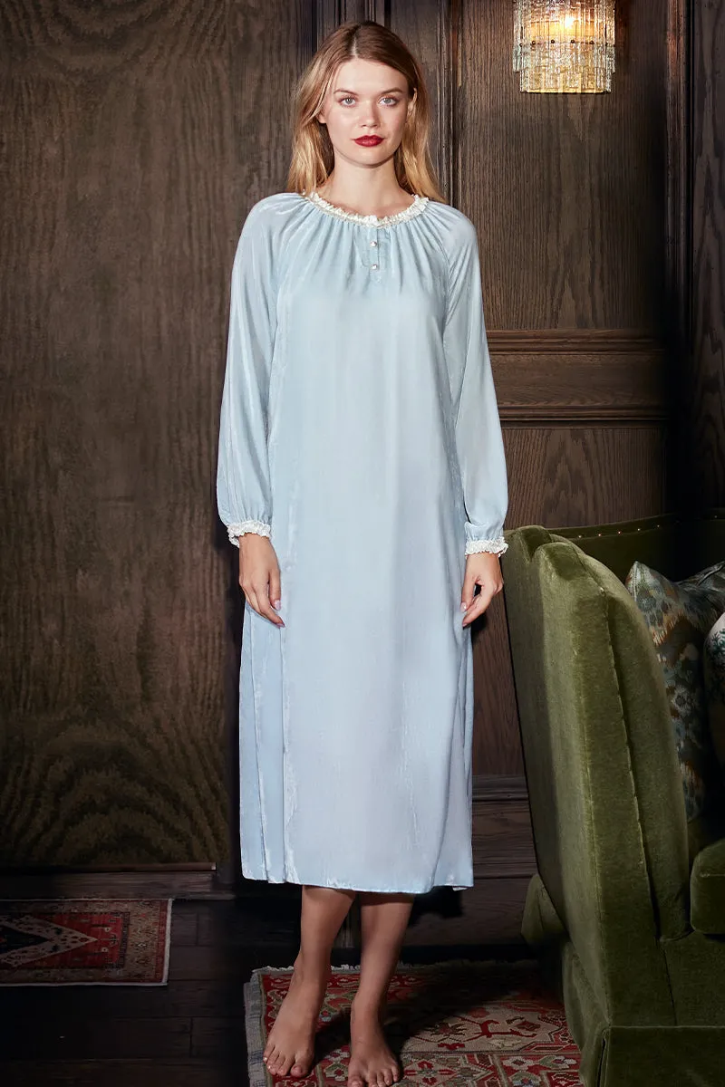 CHARLOTTE VELVET MIDI DRESS IN BLUE