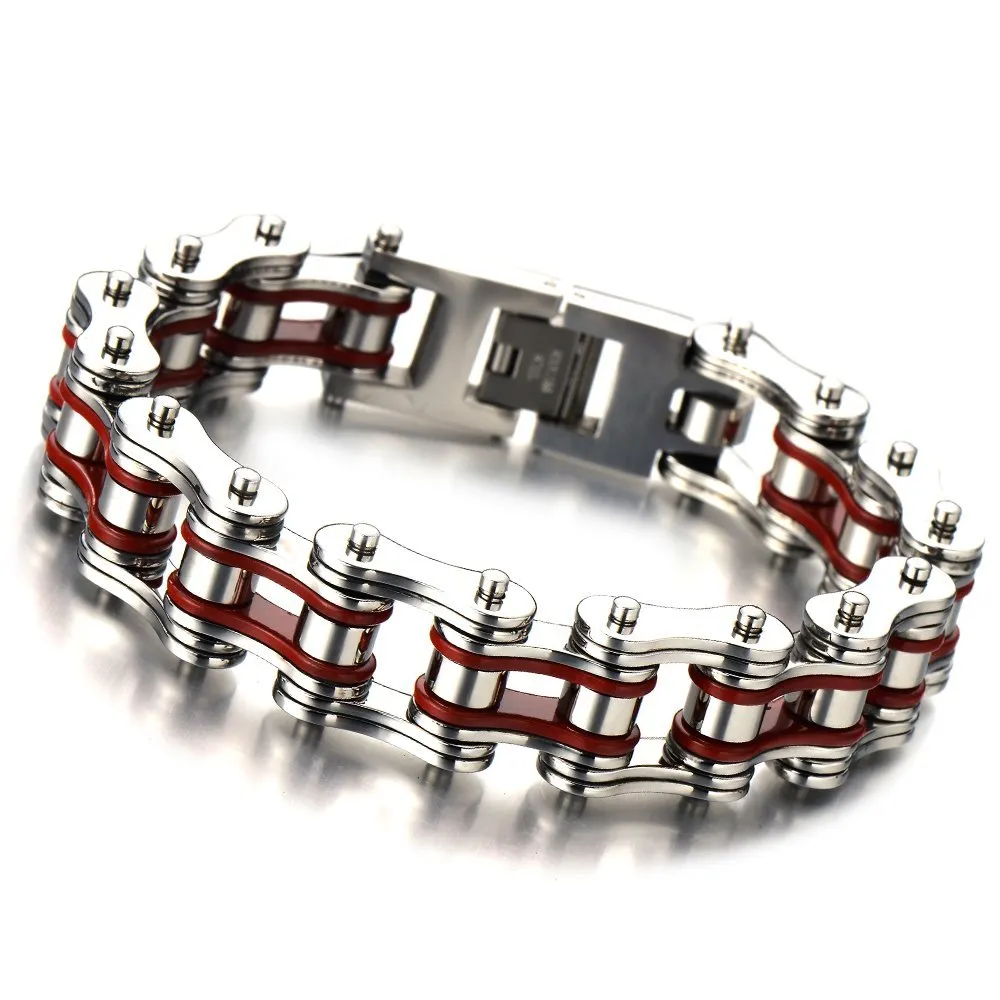 COOLSTEELANDBEYOND Masculine Mens Bike Chain Bracelet of Stainless Steel Two-Tone Polished