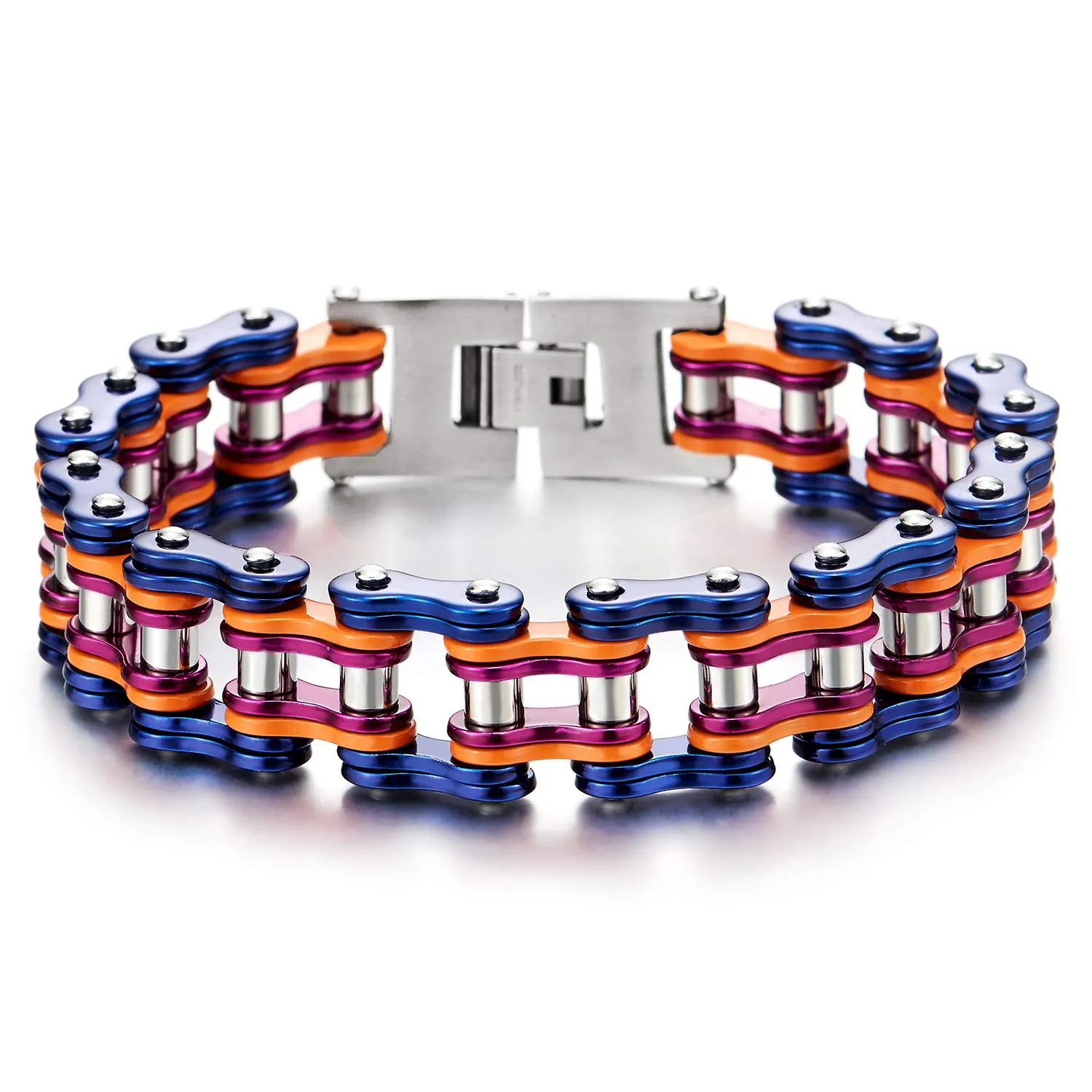 COOLSTEELANDBEYOND Masculine Mens Bike Chain Bracelet of Stainless Steel Two-Tone Polished