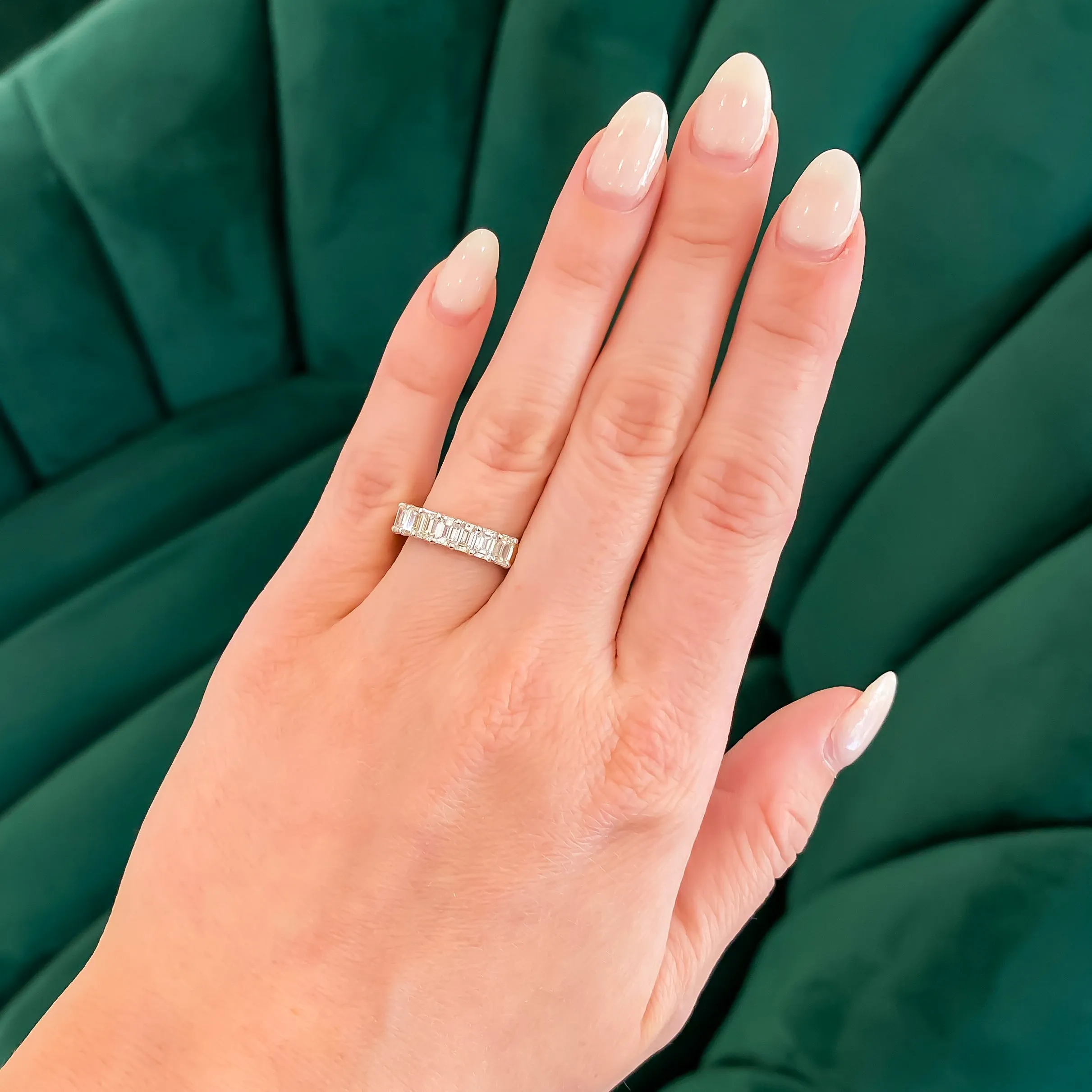 Emerald Cut Diamond Half Eternity Band, 1.45 CTTW