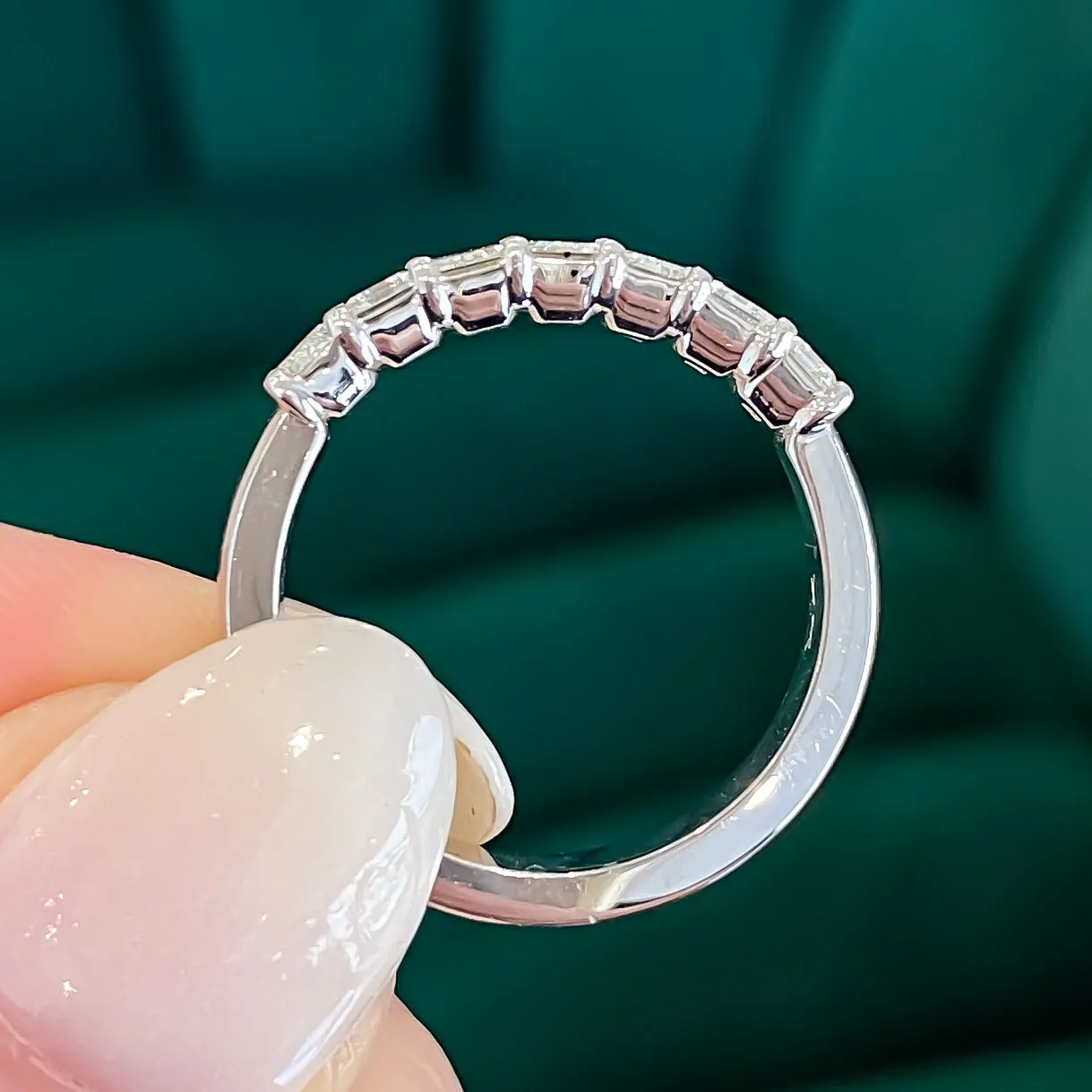 Emerald Cut Diamond Half Eternity Band, 1.45 CTTW