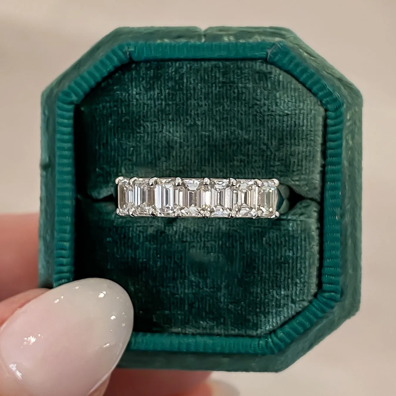 Emerald Cut Diamond Half Eternity Band, 1.45 CTTW