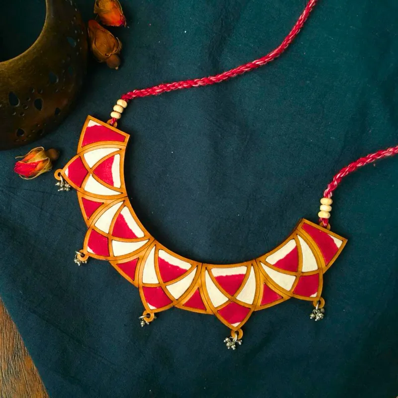 Fabric & Wood Necklace for Women | Mandala Art Design