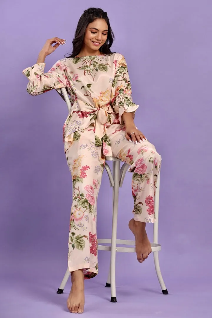 Floral Bouquet Cream coloured Silk Co-ord Set