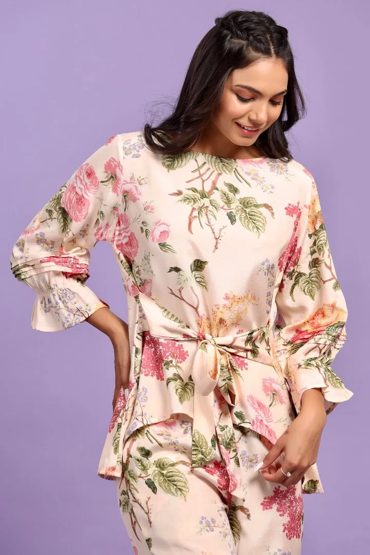Floral Bouquet Cream coloured Silk Co-ord Set