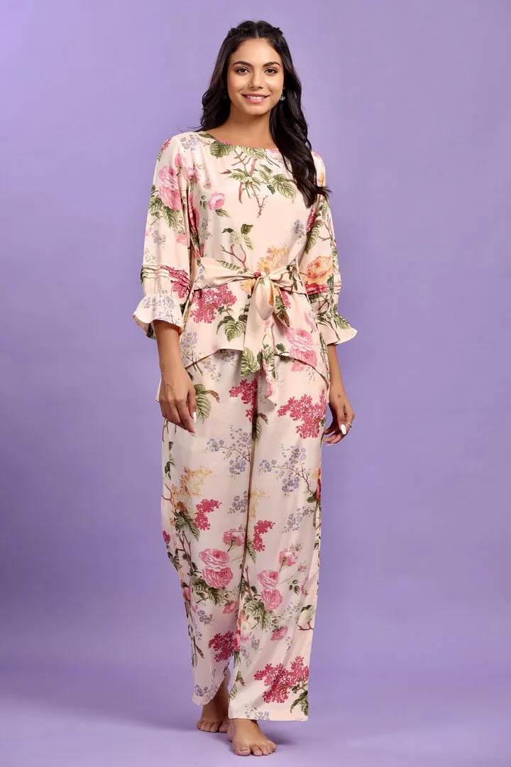 Floral Bouquet Cream coloured Silk Co-ord Set