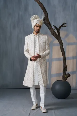 Ivory Indowestern Set With Floral Embroidery And Bead Work