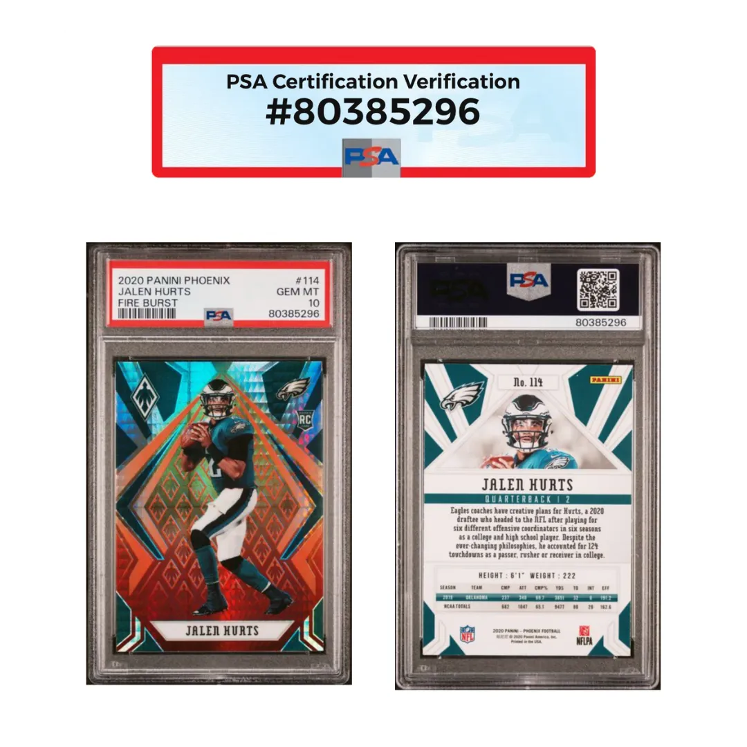 Jalen Hurts PSA 10 GEM MINT 2020 Panini Phoenix Fire Burst Rookie Card