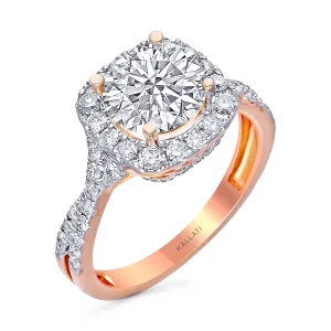 Kallati Eternal Cushion Halo Diamond Engagement Ring in 14K Rose Gold