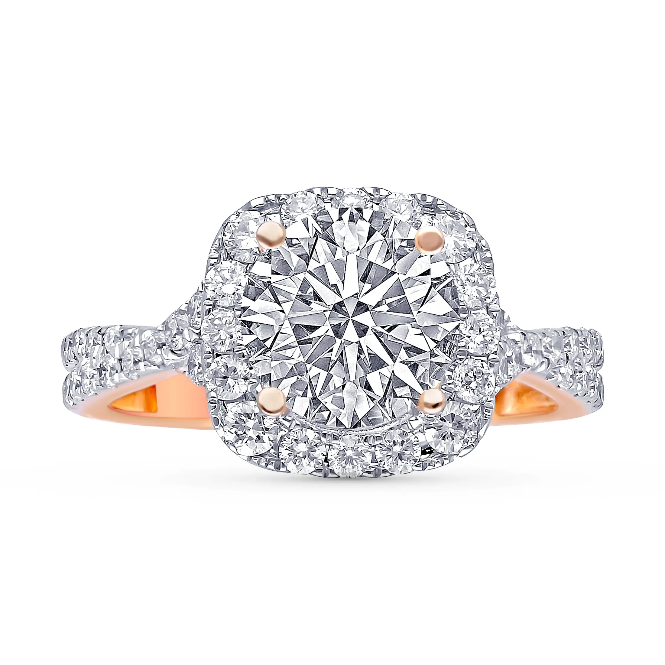 Kallati Eternal Cushion Halo Diamond Engagement Ring in 14K Rose Gold