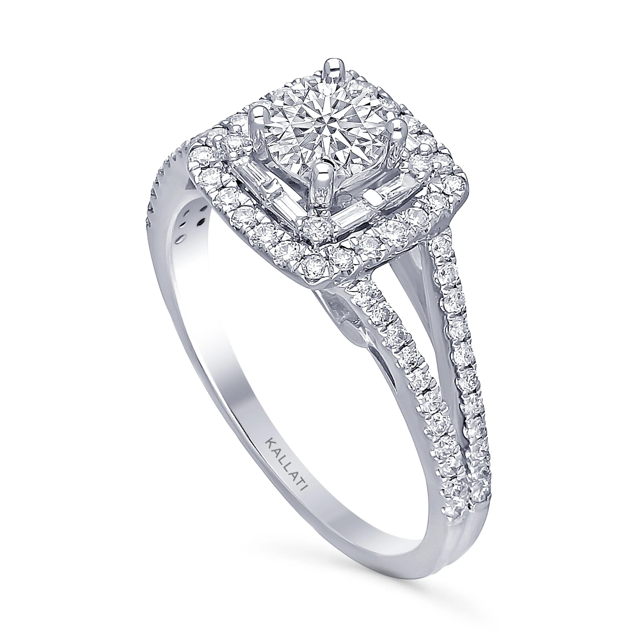 Kallati Eternal Double Cushion Halo Diamond Engagement Ring in 14K White Gold