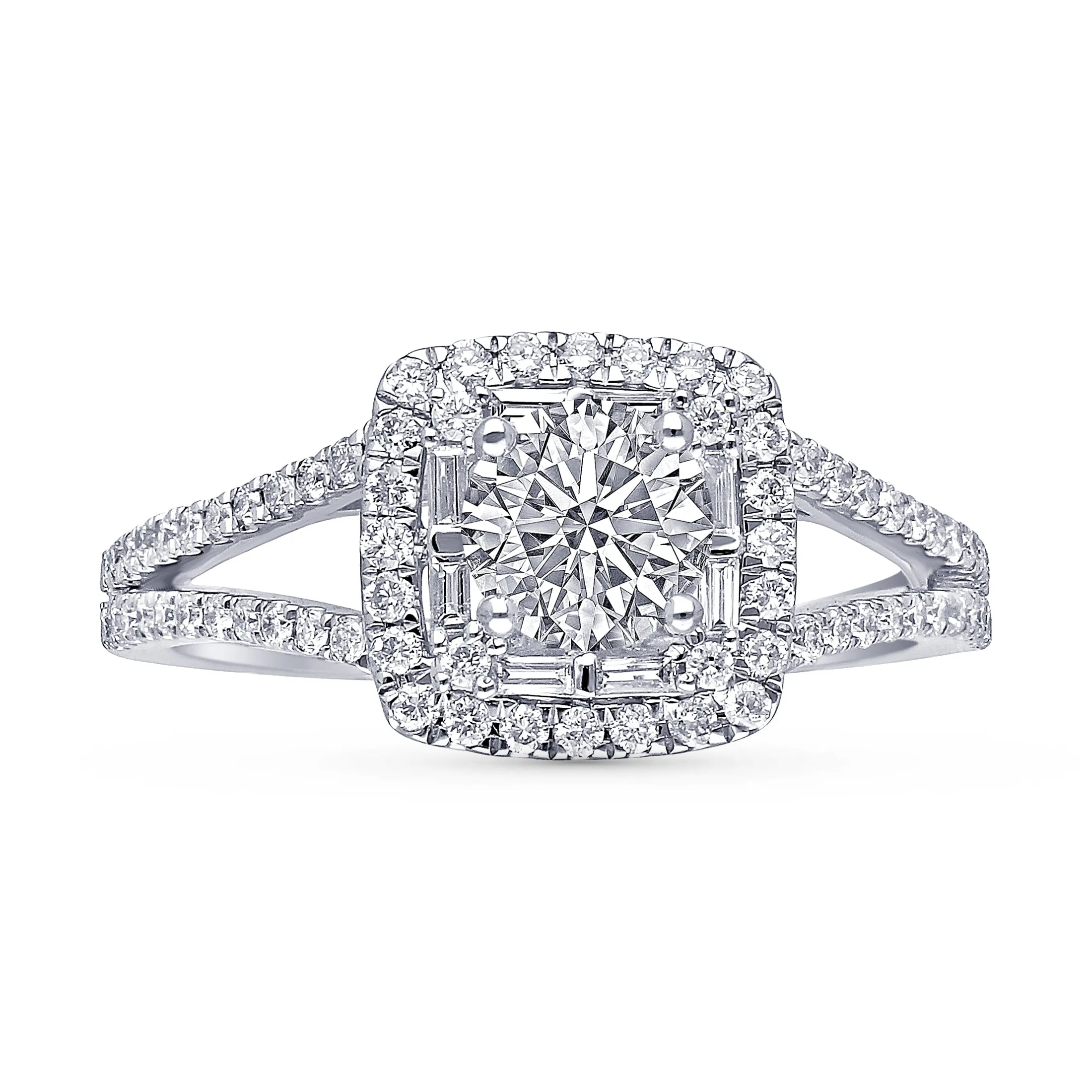 Kallati Eternal Double Cushion Halo Diamond Engagement Ring in 14K White Gold