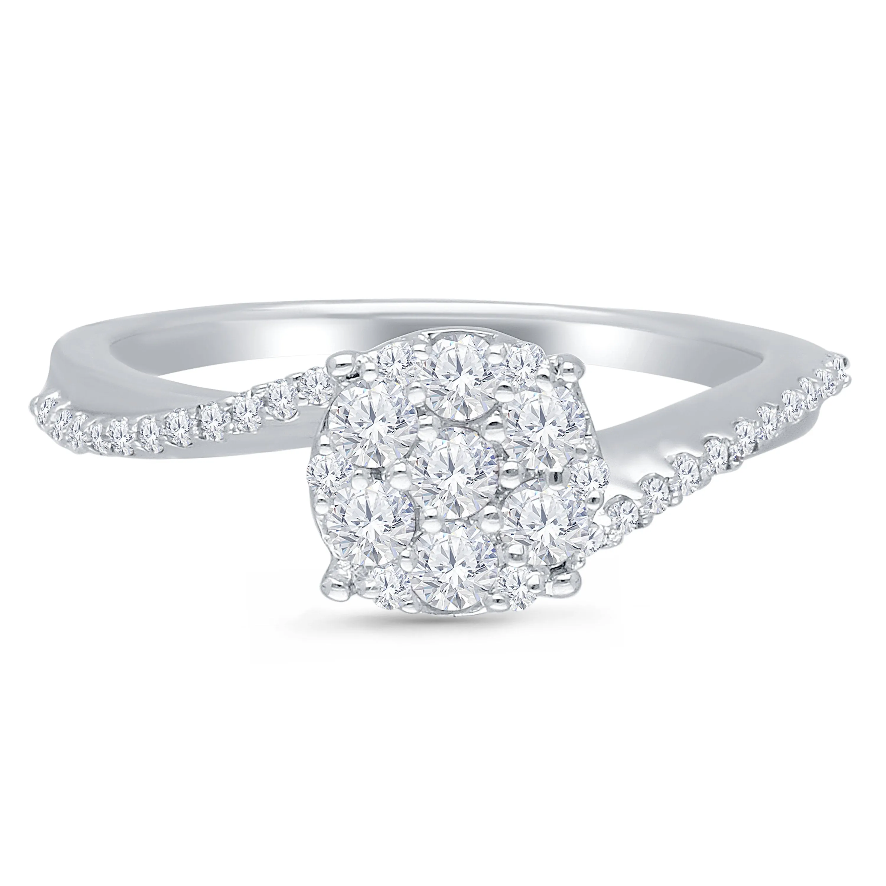 Kallati Eternal Round Cluster Diamond Engagement Ring in 14K White Gold