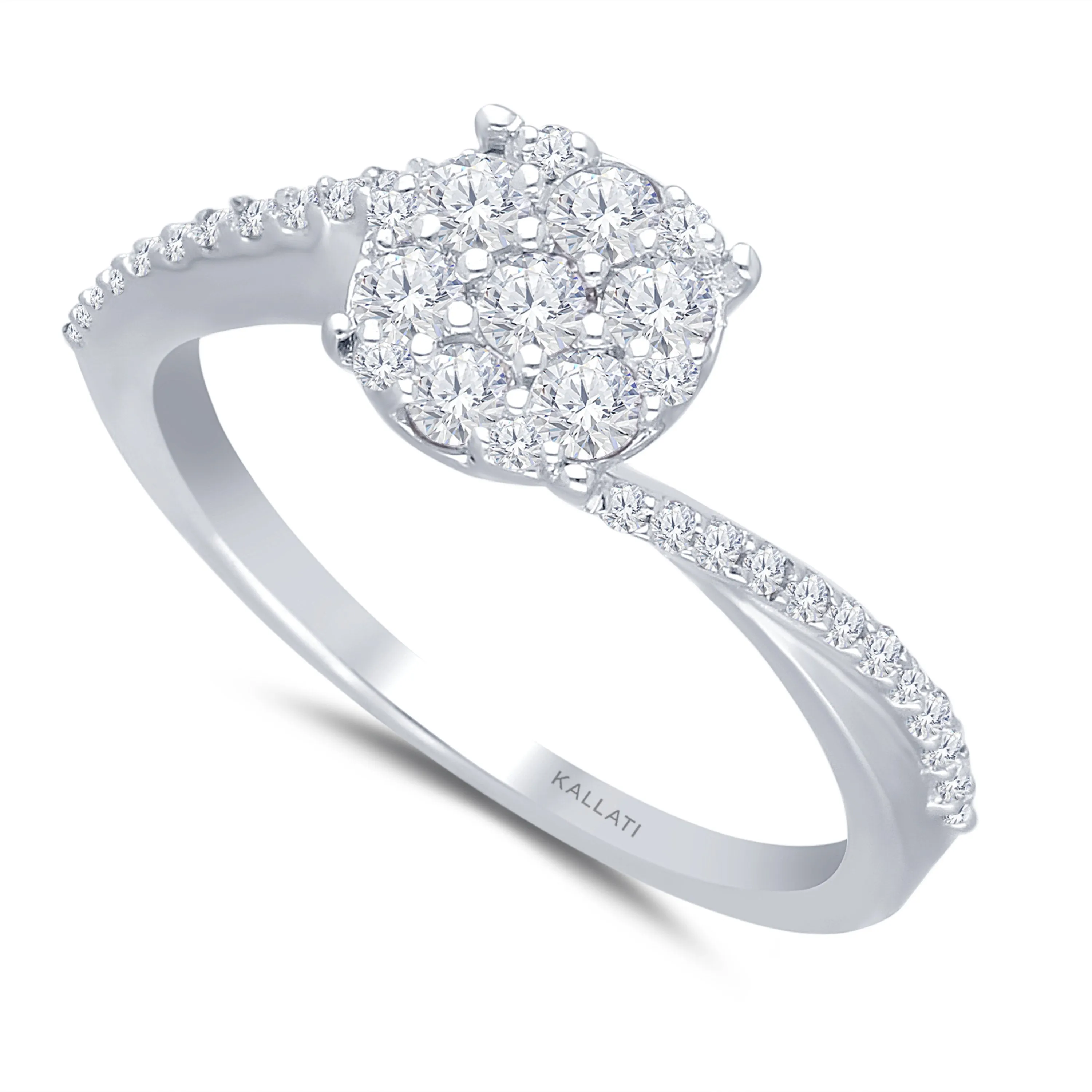 Kallati Eternal Round Cluster Diamond Engagement Ring in 14K White Gold