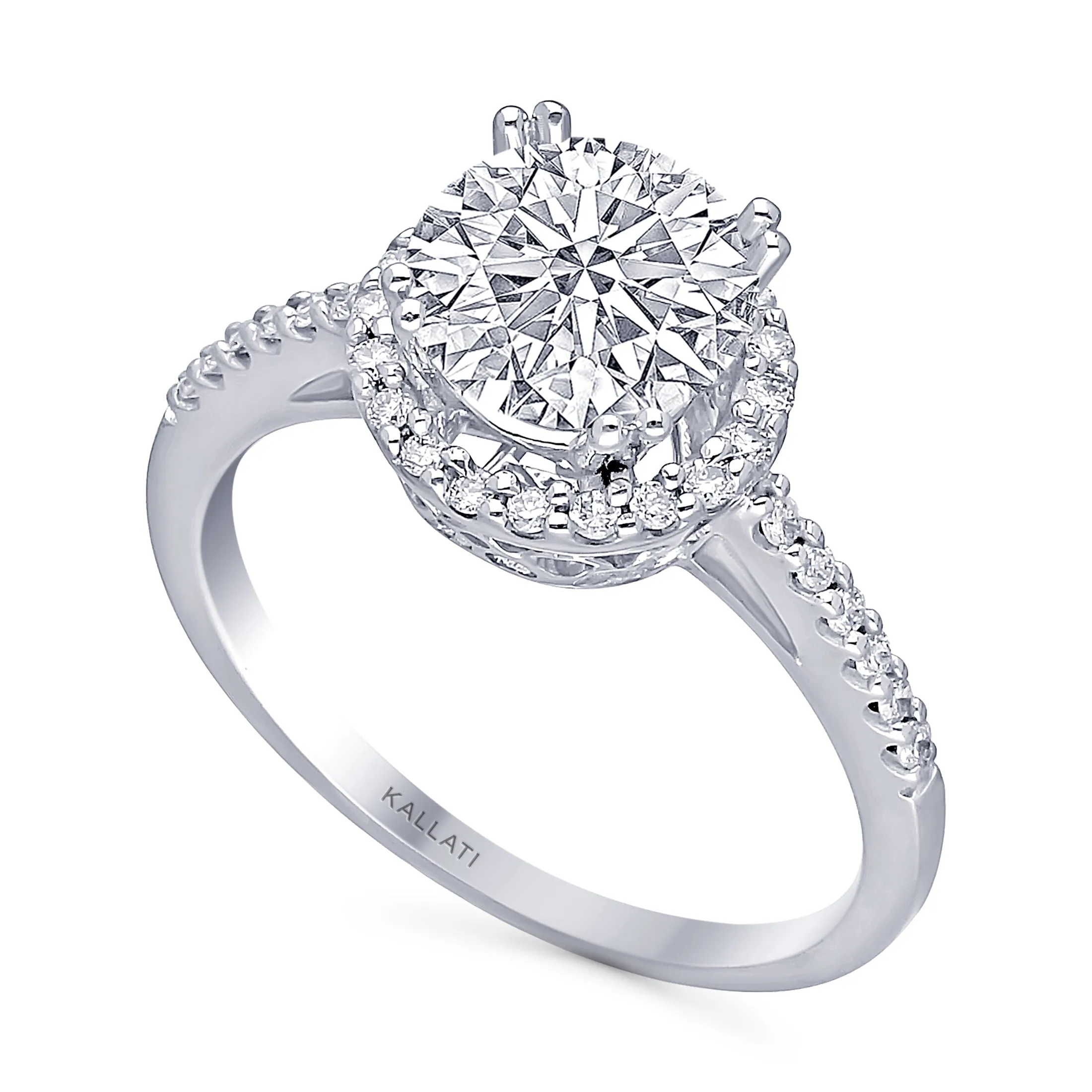 Kallati Eternal Round Halo Diamond Engagement Ring in 14K White Gold