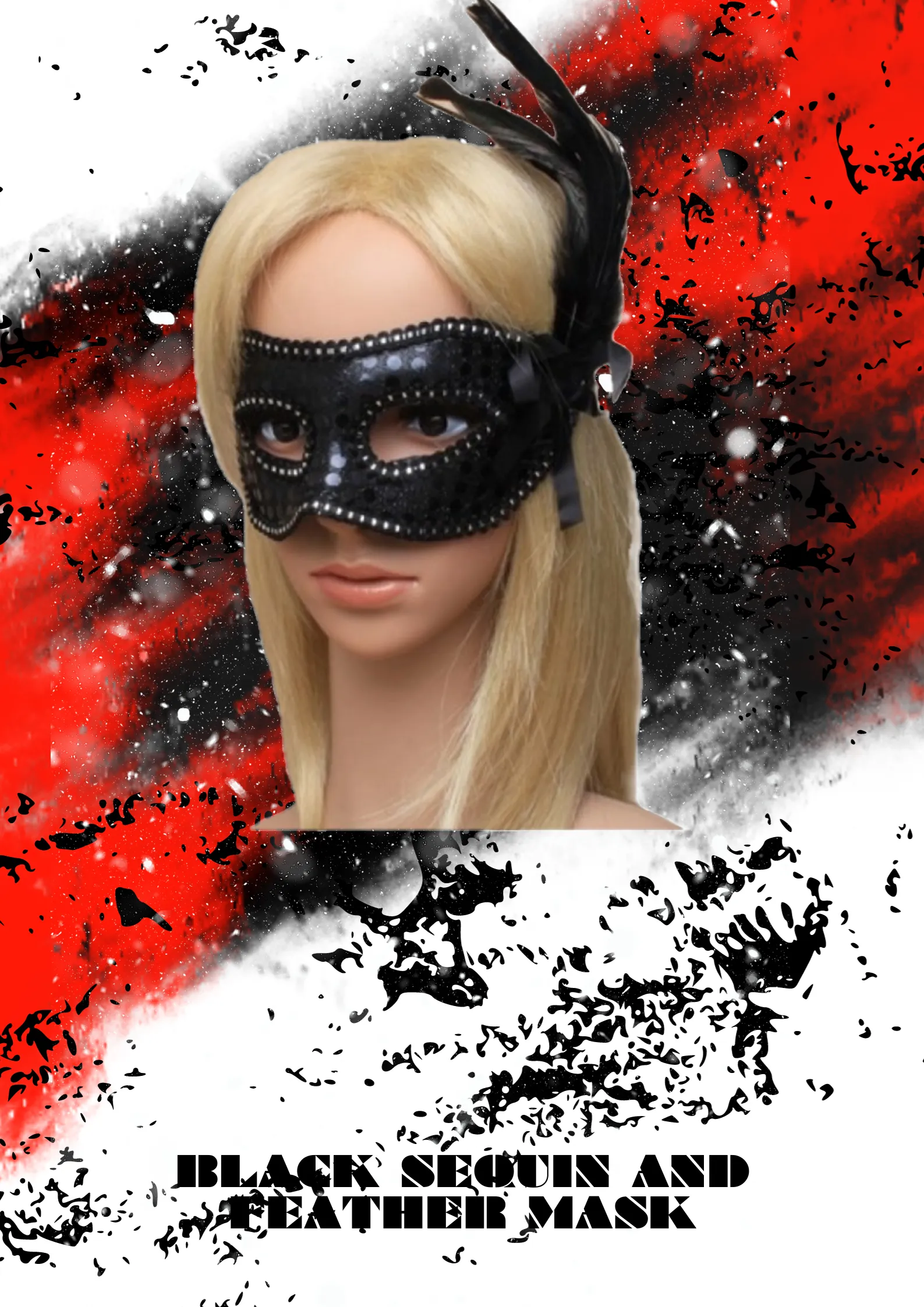 lack Sequin and Feather Mask - Glamorous Elegance for Masquerade Charisma