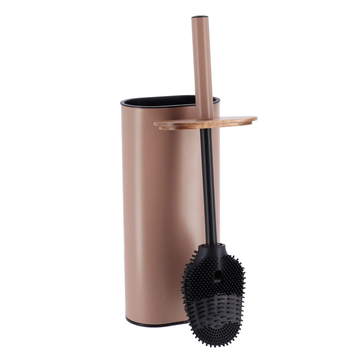Metal Toilet Brush Oval Shape With Silicone Flat Brush  - Various Colours