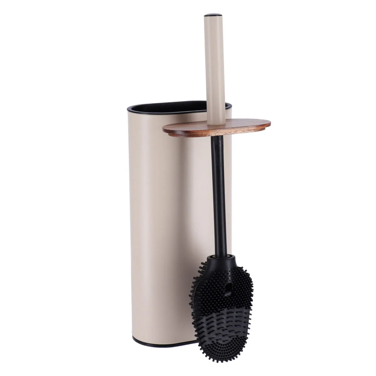 Metal Toilet Brush Oval Shape With Silicone Flat Brush  - Various Colours