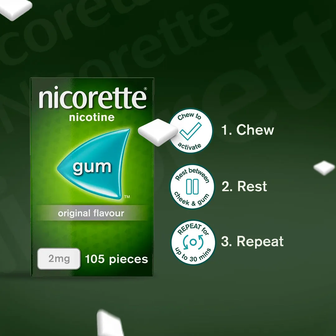 Nicorette Low Strength Nicotine Gum 2Mg ORIGINAL Flavour 105pieces