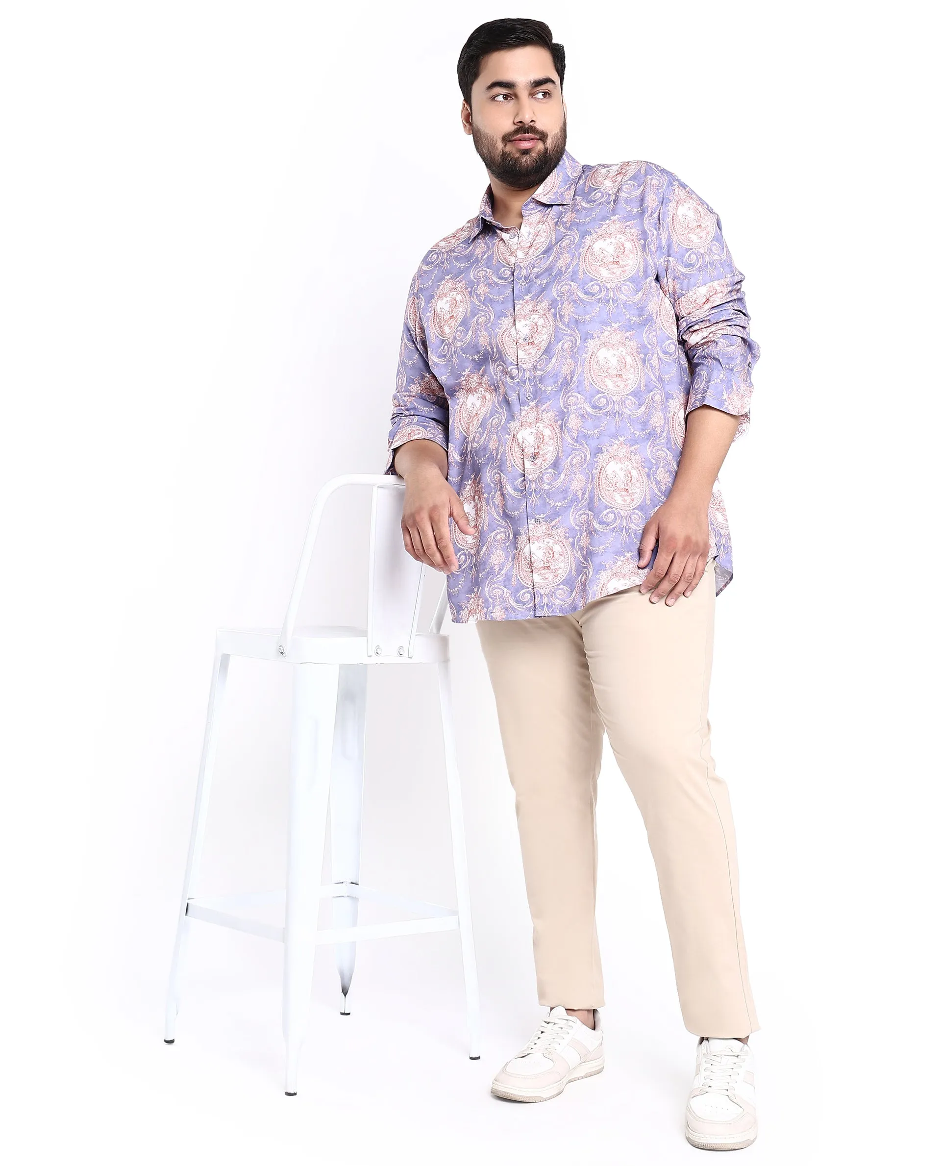Rare Rabbit Men's Theon Dusky Purple Viscose Fabric Full Sleeves Floral Print Shirt Plus Size