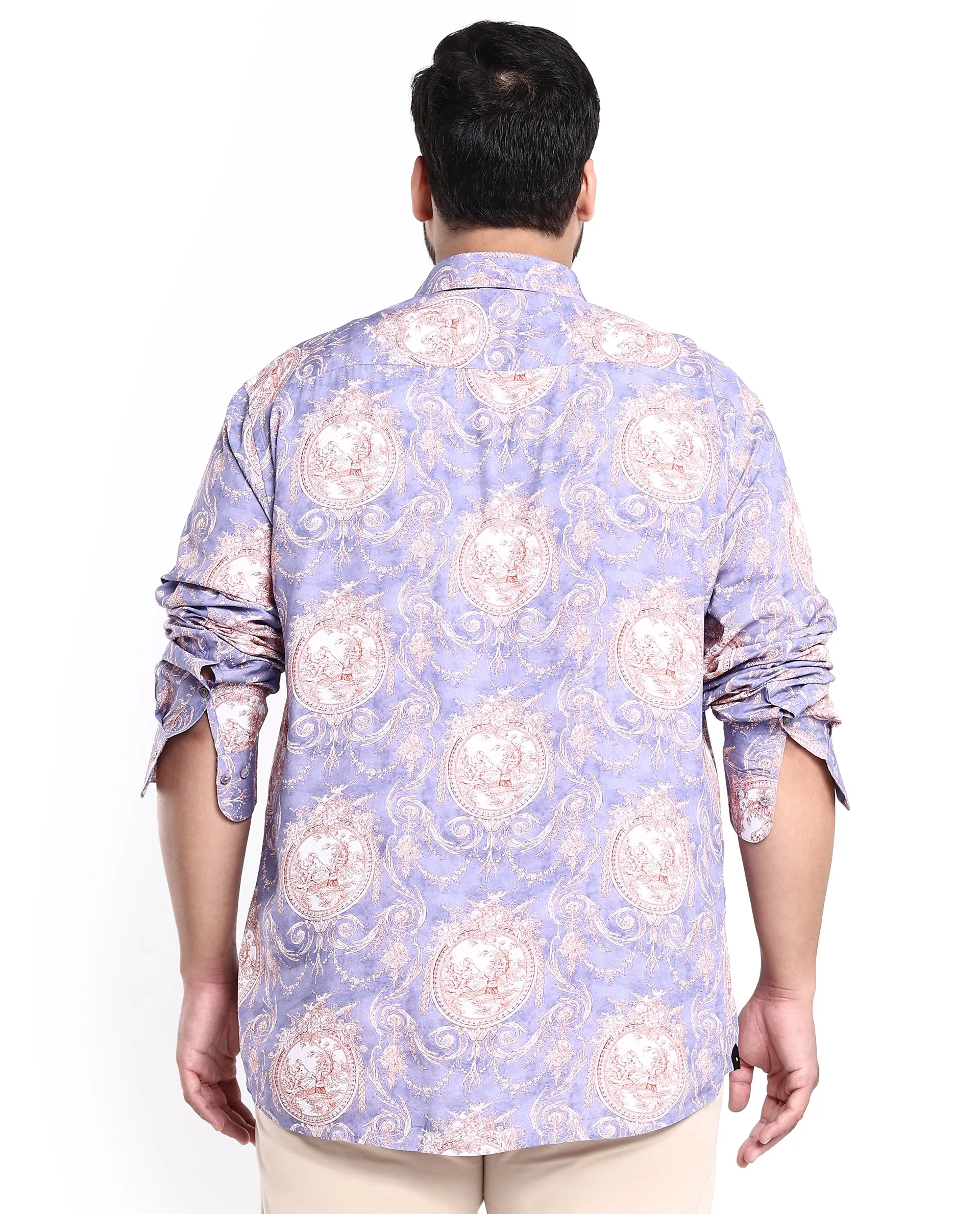 Rare Rabbit Men's Theon Dusky Purple Viscose Fabric Full Sleeves Floral Print Shirt Plus Size