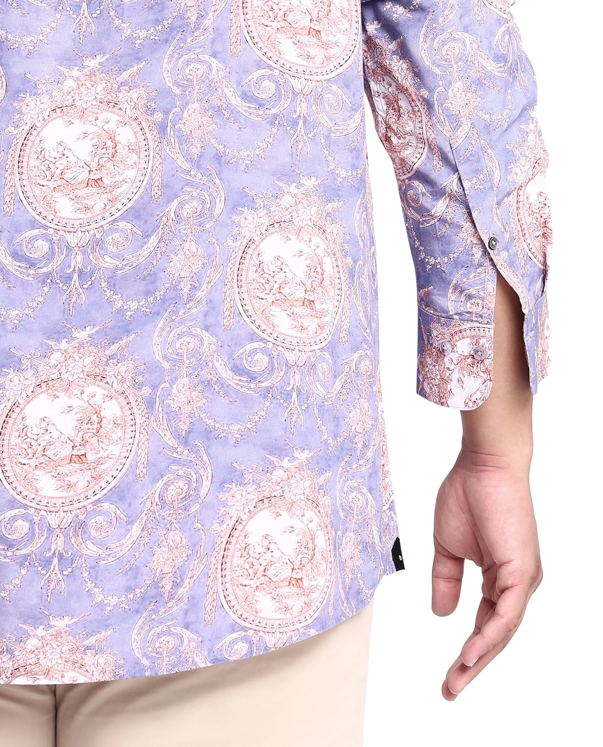 Rare Rabbit Men's Theon Dusky Purple Viscose Fabric Full Sleeves Floral Print Shirt Plus Size