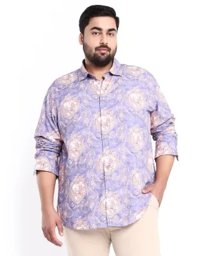 Rare Rabbit Men's Theon Dusky Purple Viscose Fabric Full Sleeves Floral Print Shirt Plus Size