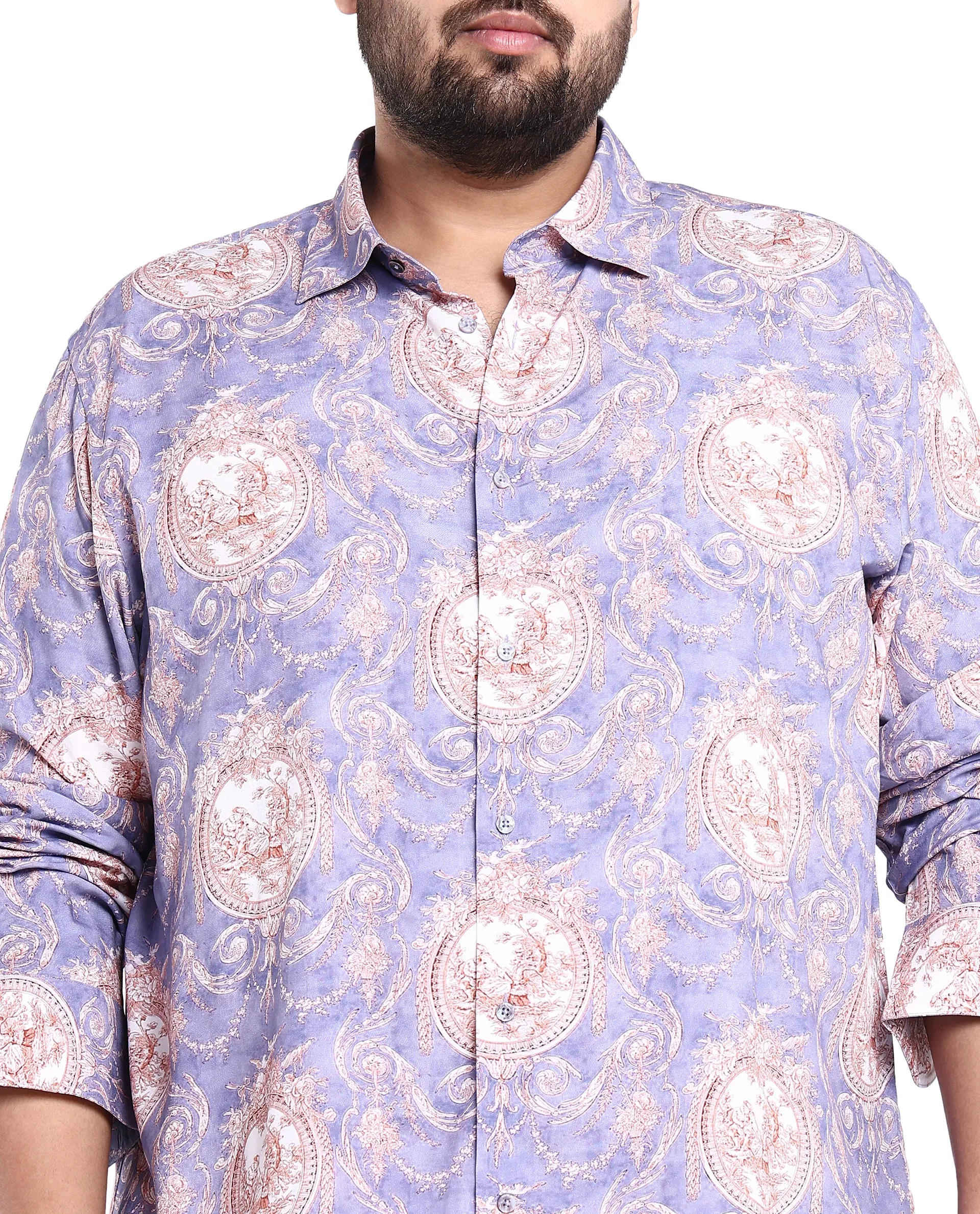Rare Rabbit Men's Theon Dusky Purple Viscose Fabric Full Sleeves Floral Print Shirt Plus Size