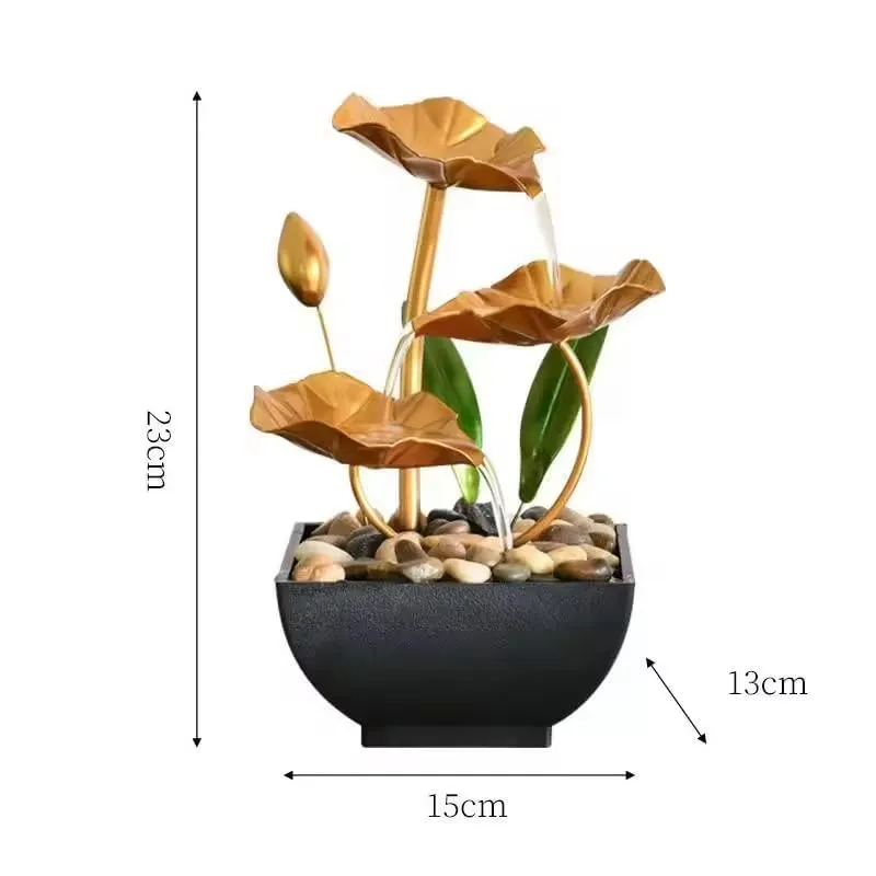 SCILLA Home Decor Ornaments with Waterfall Desktop Leaf Fountains, Deep Basin & Natural River Rocks Indoor Zen Relaxation for Office, Living Room, Bedroom Decor for Gift (Gold Lotus Fountain)
