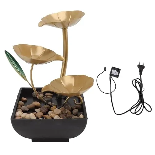 SCILLA Home Decor Ornaments with Waterfall Desktop Leaf Fountains, Deep Basin & Natural River Rocks Indoor Zen Relaxation for Office, Living Room, Bedroom Decor for Gift (Gold Lotus Fountain)