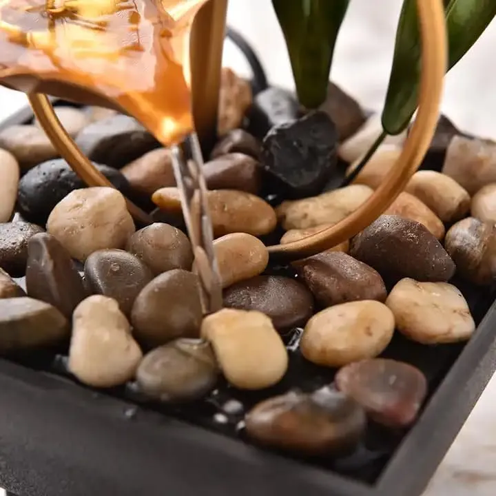 SCILLA Home Decor Ornaments with Waterfall Desktop Leaf Fountains, Deep Basin & Natural River Rocks Indoor Zen Relaxation for Office, Living Room, Bedroom Decor for Gift (Gold Lotus Fountain)
