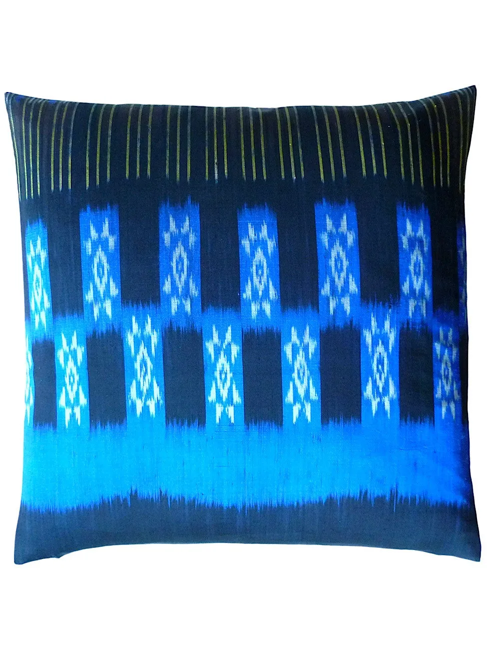 Thai Silk Modern Ikat Pillow Black Cobalt Gold