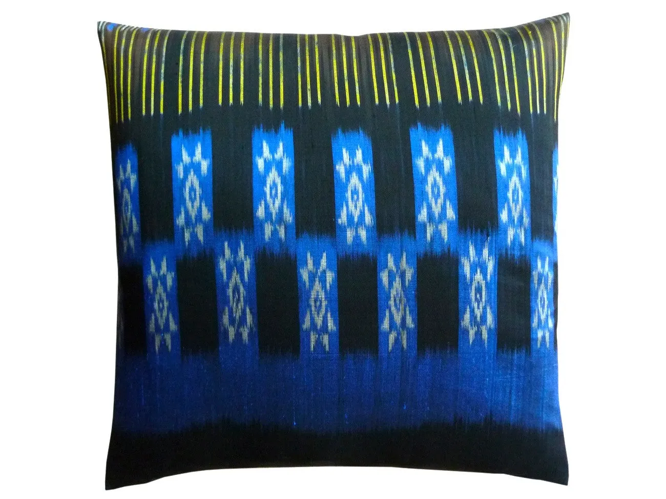 Thai Silk Modern Ikat Pillow Black Cobalt Gold