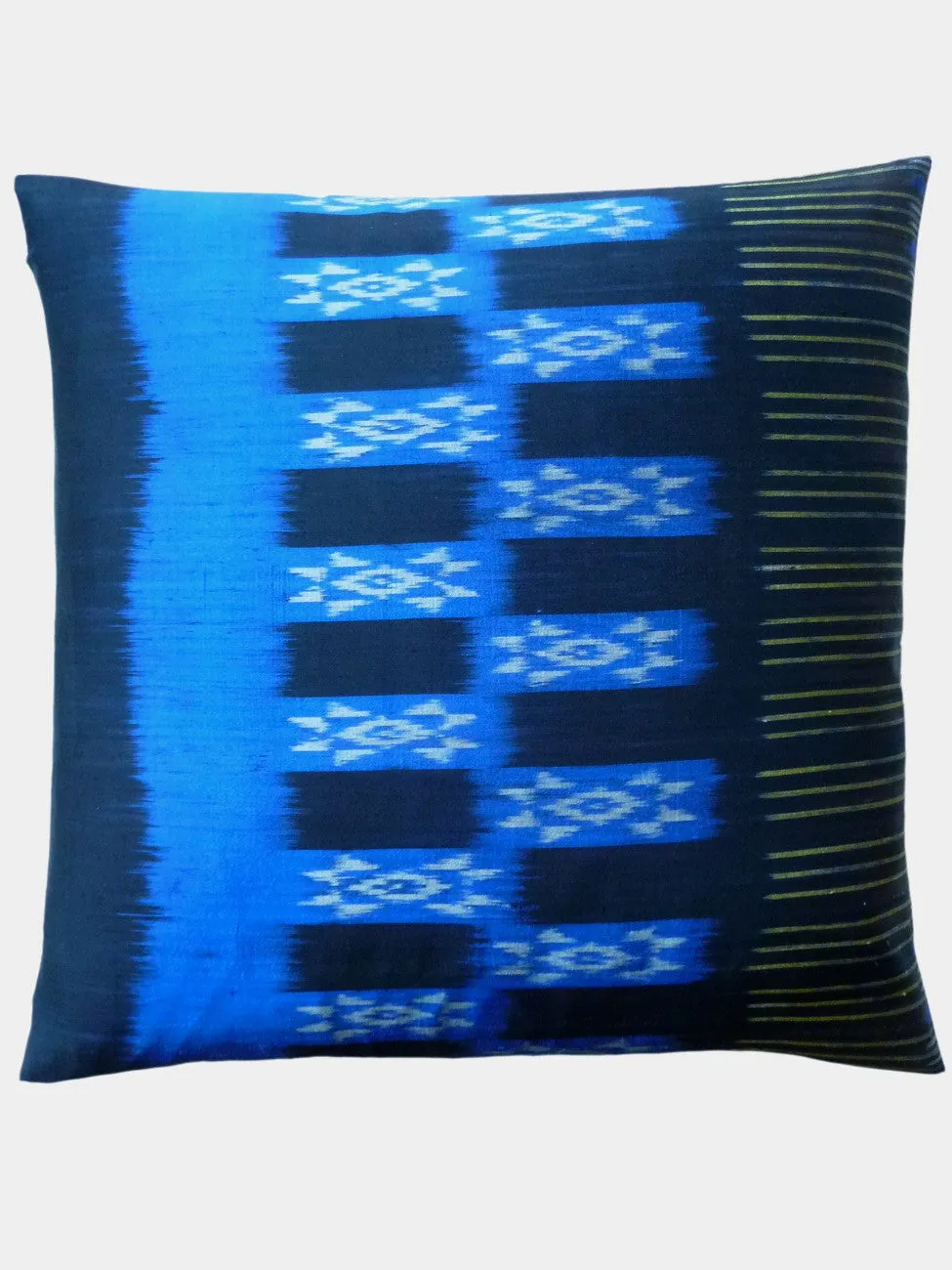 Thai Silk Modern Ikat Pillow Black Cobalt Gold