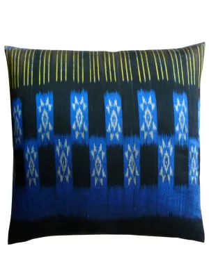 Thai Silk Modern Ikat Pillow Black Cobalt Gold