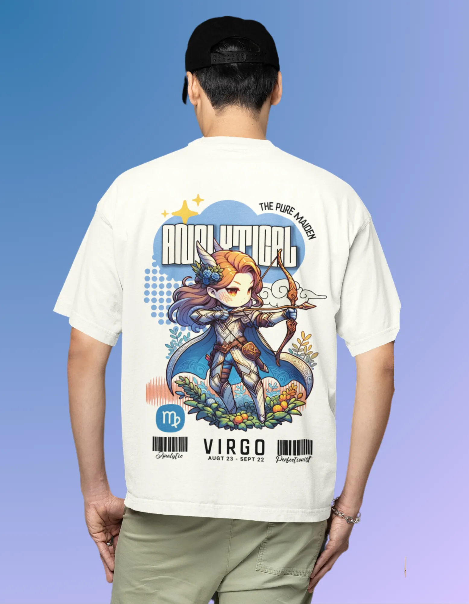 Virgo Off-White Animated Graphic Printed Men's Oversized T-Shirt