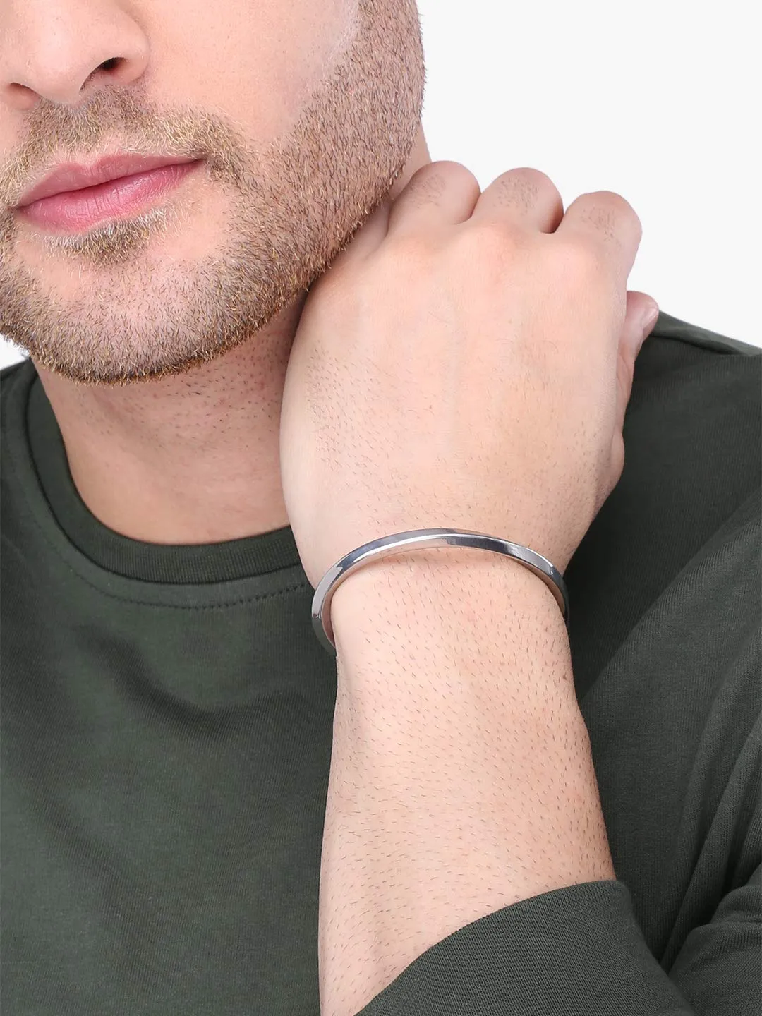Yellow Chimes High Polished Stainless Steel Silver Kada Bracelet for Men & Boys