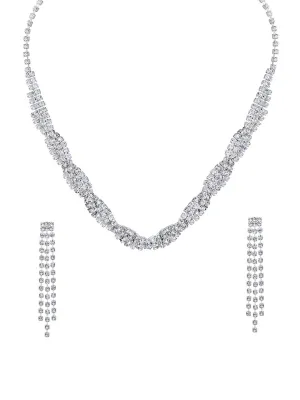 Yellow Chimes Jewellery Set For Women with Studded Classic Design Silver Plated White crystal Necklace Set (Design-10)