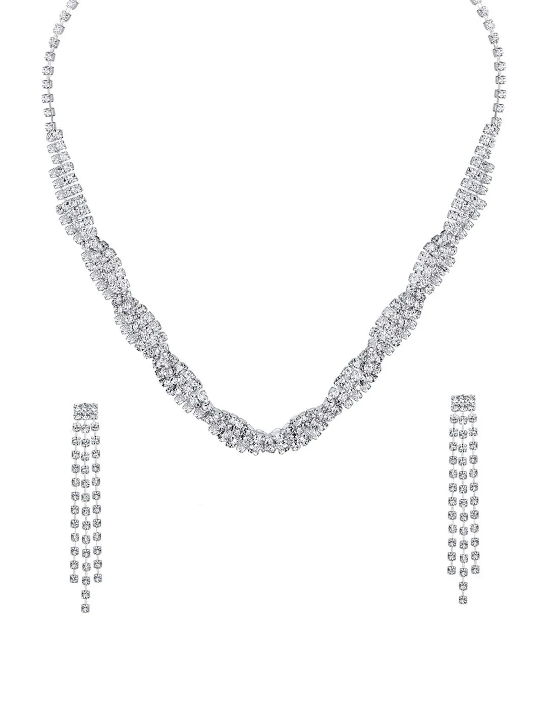 Yellow Chimes Jewellery Set For Women with Studded Classic Design Silver Plated White crystal Necklace Set (Design-10)