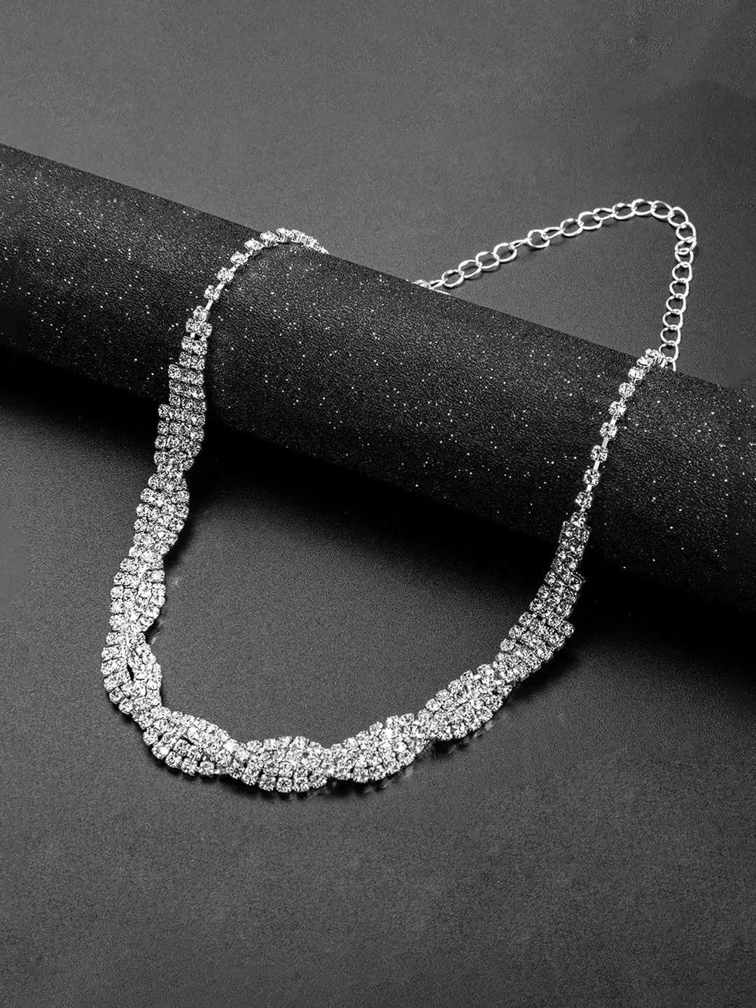 Yellow Chimes Jewellery Set For Women with Studded Classic Design Silver Plated White crystal Necklace Set (Design-10)