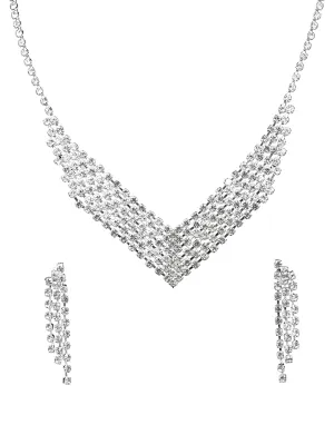 Yellow Chimes Jewellery Set For Women with Studded Classic Design Silver Plated White crystal Necklace Set (Design-1)